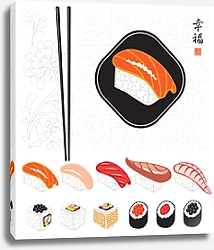 Постер Набор суши с орнаментом
