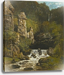 Постер Курбе Гюстав (Gustave Courbet) Landscape with a Waterfall, c.1865