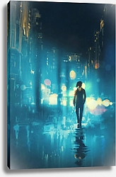 Постер Человек, идущий по ночной мокрой улице