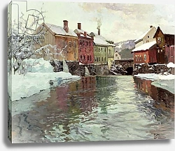 Постер Фалоу Фритц Snow-covered buildings by a river