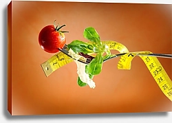 Постер Вилка, салат и помидор