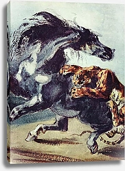 Постер Делакруа Эжен (Eugene Delacroix) Тигр, напавший на лошадь
