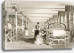 Постер Аллом Томас (грав) Weaving on Power Looms, Cotton factory floor, engraved by James Tingle c.1830