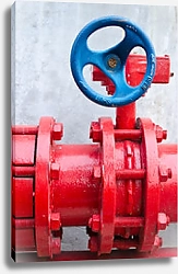 Постер Красная газовая труба с синим вентилем