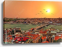 Постер Золотой Рог, вид на закат из башни Галата, Стамбул, Турция