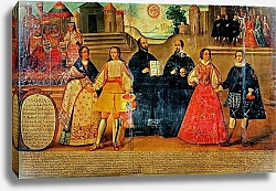 Постер Школа: Испанская 18в. Double wedding between two Inca women and two Spaniards in 1558, c.1750