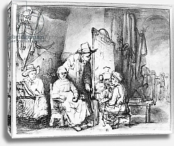 Постер Рембрандт (Rembrandt) Interior of a studio with a painter painting the portrait of a couple
