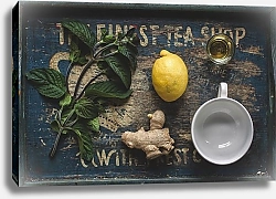 Постер Чай с лимоном, мятой и имбирным корнем