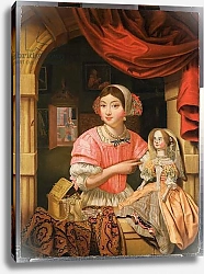 Постер Кольер Эварт Girl holding a doll in an interior with a maid sweeping behind