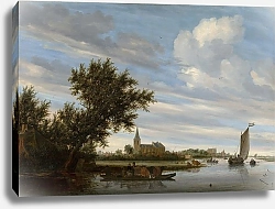 Постер Русдал Якоб River View with Church and Ferry
