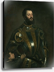 Постер Тициан (Tiziano Vecellio) Portrait of Alfonso d'Avalos, Marchese del Vasto, in armor with a Page, 1533