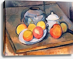 Постер Сезанн Поль (Paul Cezanne) Straw-covered vase, sugar bowl and apples, 1890-93