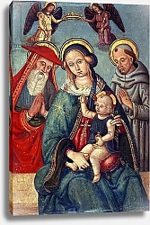 Постер Школа: Итальянская 16в. Madonna and Child being crowned by two Angels, with St. Jerome and St. Francis, c.1500