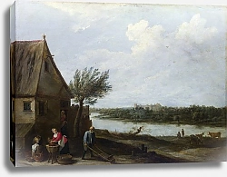 Постер Тенирс Давид Домик у реки и замок вдалеке