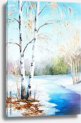 Постер Замерзшая река в зимнем лесу