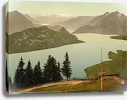 Постер Швейцария. Озеро Фирвальдштеттер и гора Пилатус