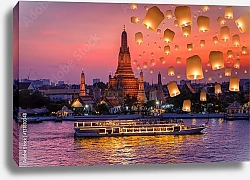 Постер Запуск бумажных фонариков с корабля во время фестиваля, Бангкок, Таиланд