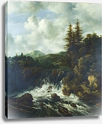 Постер Рейсдал Якоб Пейзаж с водопадом и замком на холме