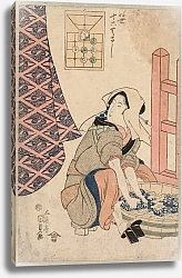 Постер Утагава Кунисада Seated Woman Washing Clothes in a Wooden Tub