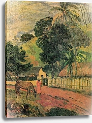 Постер Гоген Поль (Paul Gauguin) Пейзаж (Лошадь на дороге)