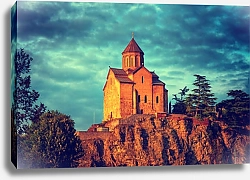 Постер Грузия, Тбилиси.  Церковь Метехи на закате