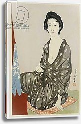 Постер Хасигути Гоё A beauty in a black kimono with white hanabishi patterns, seated before a mirror, 1920
