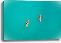 Постер Два гребца в лодках на лазурной воде