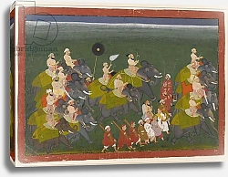 Постер Школа: Индийская 18в Maharana Sangram Singh of Mewar riding in an elephant procession, Udaipur, Rajasthan, c.1730-40