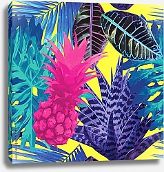 Постер Розовый ананас и синие экзотические растения