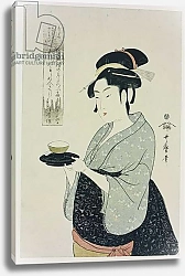Постер Утамаро Китагава A half length portrait of Naniwaya Okita, depicting the famous teahouse waitress serving a cup of tea