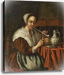 Постер Кольер Эварт A woman smoking a pipe at a table