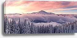 Постер Зимний горный пейзаж в закатное время