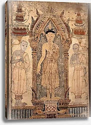 Постер Школа: Тайская Banner depicting Buddha with disciples, early 19th century