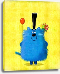 Постер Сикорский Андрей (совр) Синий кот с цветами в руках и воздушным шаром