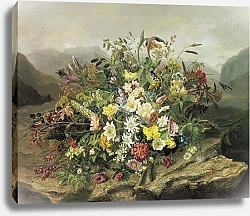 Постер Легашов Антон Букет цветов на фоне горного пейзажа