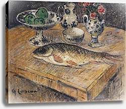 Постер Лоизеу Густав Still Life with Fish, Flowers and Apples; Nature Morte aux Poisson, Fleurs et Pommes,