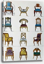 Постер Лебу‑де‑ла‑Месанжер Пьер Armchairs, chairs and footstools, Illustration from Collection de meubles et objects de gout, 1872, By Pierre-Antoine Leboux de La Mesangere, France