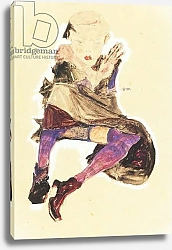 Постер Шиле Эгон (Egon Schiele) Seated Girl with Striped Stockings; Sitzendes Madchen mit Gestreiften Strumpfen, 1910