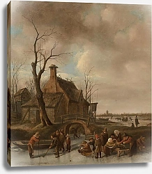 Постер Стен Ян Зимний пейзаж с играющими на льду