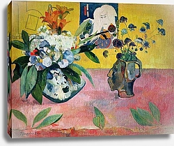 Постер Гоген Поль (Paul Gauguin) Flowers and a Japanese Print, 1889
