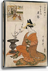 Постер Утамаро Китагава The courtesan, Karakoto of the Chojiya, seated by an arrangement of plum flowers