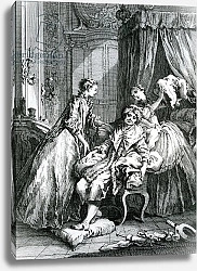 Постер Буше Франсуа (Francois Boucher) A Scene from 'Le Malade Imaginaire' by Moliere, etched by Charles Jean Louis Courty, c.1872