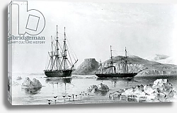 Постер Школа: Английская 19в. HMS Assistance in Tow of Pioneer passing John Harrow Mount, North Wellington Channel in 1853