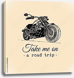Постер Ретро мотоцикл с надписью Take me on a road trip 
