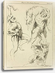 Постер Рубенс Петер (Pieter Paul Rubens) Four studies of figures; one wrestling with a snake, one lifting a dead boar, and two ‘Atlas’ figures lifting a globe