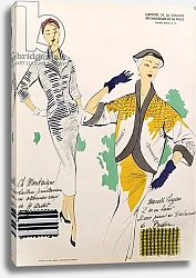 Постер Школа: Французская Sketches and fabric swatches, from 'L'oficiel de la couleur des industries de la mode' 5