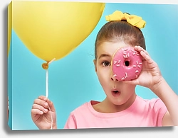 Постер Девочка с шариком и пончиком