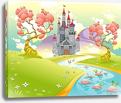 Постер Замок с цветущими деревьями