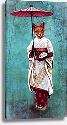 Постер Лиса в кимоно и с восточным зонтиком