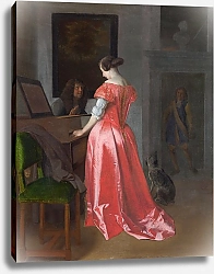 Постер Охтервелт Якоб Женщина, стоящая у клавесина, мужчина сидящий рядом с ней